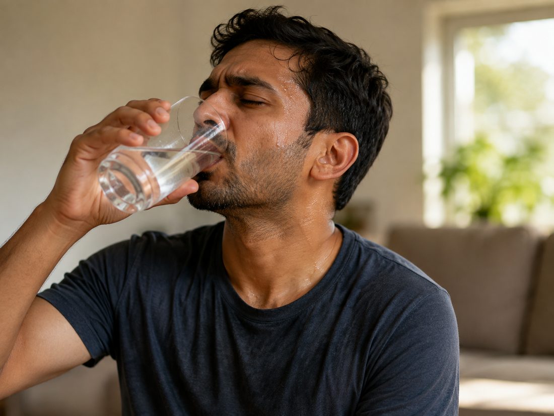 Person still thirsty after drinking water, a sign of diabetes
