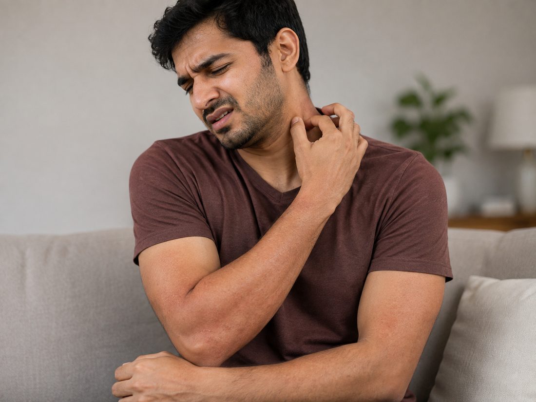 Person scratching itchy skin caused by high blood sugar